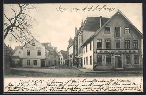 AK Soest, Strasse am Brüderthor mit Gasthof von Wilhelm Buse