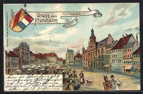 Lithographie Pforzheim, Szene am Marktplatz