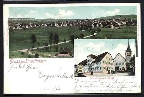 AK Sindelfingen, Gasthof und Brauerei zum Hirsch, Ortsansicht