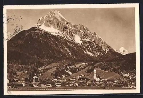 AK Mittenwald, Blick auf Ort und Wetterstein, Ganzsache WHW Winterhilfswerk 1934 /35