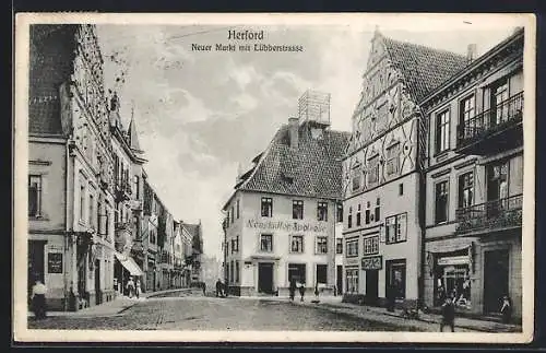 AK Herford, Neuer Markt mit Lübberstrasse