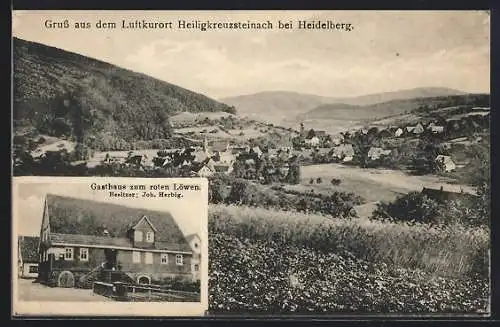 AK Heiligkreuzsteinach bei Heidelberg, Gesamtansich und Gasthaus zum roten Löwen v. Joh. Herbig