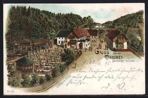 Lithographie Lössnitz / Radebeul, Gasthaus Meierei im Grunde