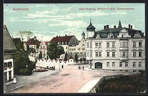 AK Kaufbeuren, Strassenkreuzung Ringweg, Schraderstrasse und Bahnhofstrasse