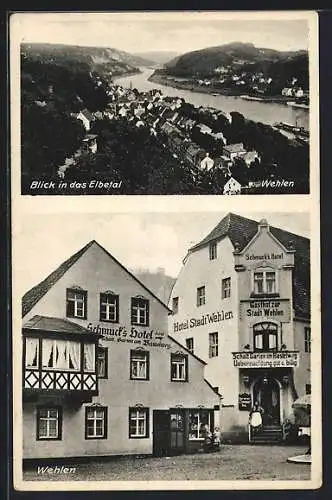 AK Wehlen / Elbe, Hotel Stadt Wehlen, Schmuck`s Hotel, Blick in das Elbetal