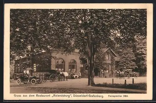 AK Düsseldorf-Grafenberg, Kutschen vor dem Restaurant Rolandsburg