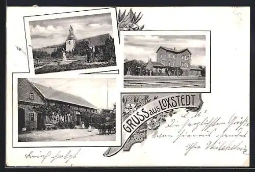 AK Loxstedt, Gleispartie am Bahnhof, die Kirche