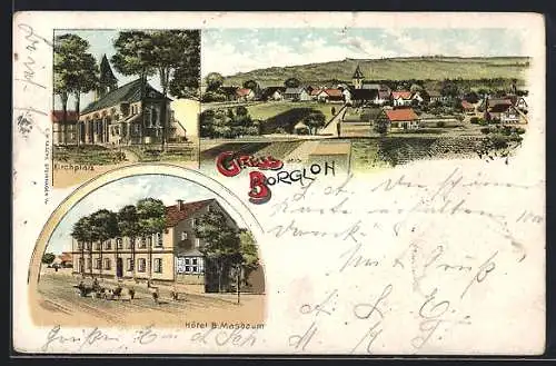 Lithographie Borgloh, Totalansicht, Kirchenplatz, Hotel Masbaum