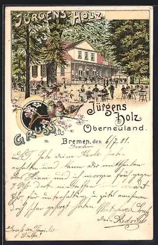 Lithographie Bremen-Oberneuland, Restaurant-Café Jürgens-Holz