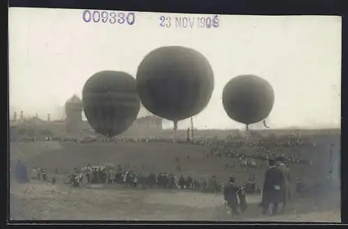 AK Berlin-Schmargendorf, Drei Heissluftballons zu den Internat. Ballon Wettfahrten 1908