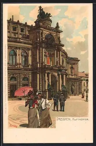 Künstler-Lithographie Paul Hey: Dresden, Ansicht des Hoftheaters