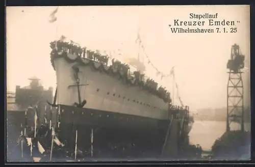 AK Wilhelmshaven, Kreuzer Emden beim Stapellauf 1925