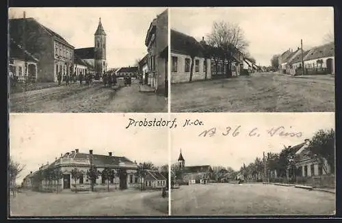 AK Probstdorf, Postamt, Kirche, Strassenpartie mit Blick zur Kirche