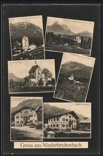 AK Langkampfen, Niederbreitenbach, Gasthaus zum Dampfl, Schloss Schönwörth gegen d. Kaiser und Kejelhörnel, Mariastein