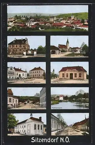 AK Sitzendorf /N.-Ö., Pfarrhof und Villa Wieninger, Kathol. Vereinshaus, Schule, Kirchenplatz und Kloster