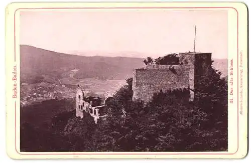 Fotografie Heinrich Lautz, Darmstadt, Ansicht Baden-Baden, Ruine des alten Schlosses mit Blick zum Ort