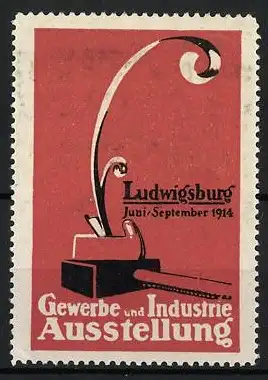 Reklamemarke Ludwigsburg, Gewerbe und Industrie Ausstellung, Hammer & Hobel mit Holzspahn