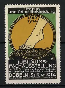 Reklamemarke Döbeln, Der Fuss und seine Bekleidung 1889-1914, Fuss auf Sockel