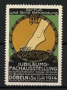 Reklamemarke Döbeln, Jubiläums-Fachausstellung 1914, Fuss und Bekleidung