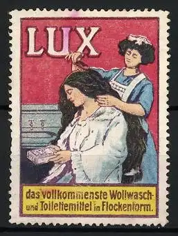 Reklamemarke LUX, Haarpflege mit Wollwaschmittel, Hausmädchen kämmt Haare