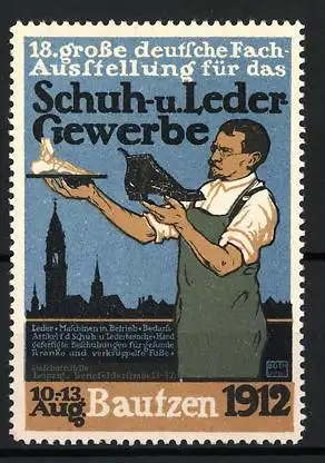 Reklamemarke Bautzen, Schuh- und Ledergewerbe, Fachausstellung 1912