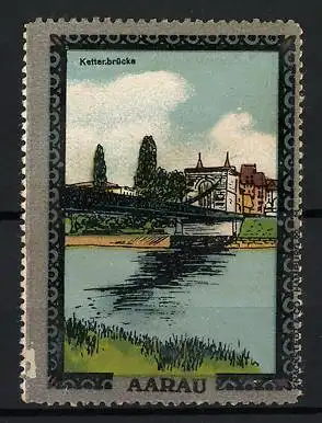 Reklamemarke Aarau, Kettenbrücke, Flusslandschaft