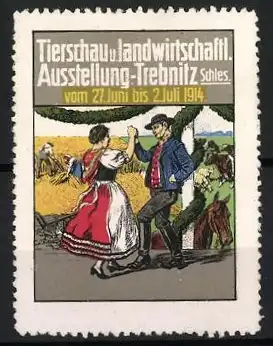 Reklamemarke Trebnitz, Tierschau u. landwirtschaftl. Ausstellung 1914, tanzendes Paar