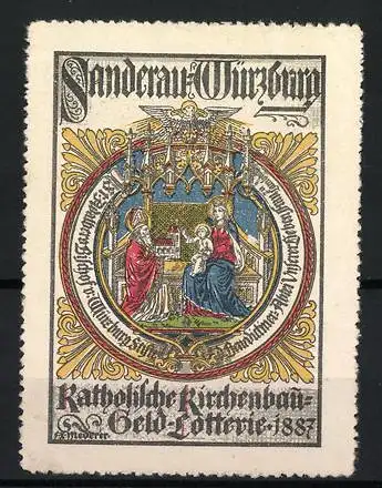 Reklamemarke Würzburg, Katholische Kirchenbau-Geld-Lotterie 1887, Heilige Familie