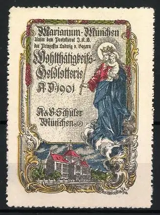 Reklamemarke Mariannum München, Wohltätigkeits-Lotterie 1901, Madonna mit Kind