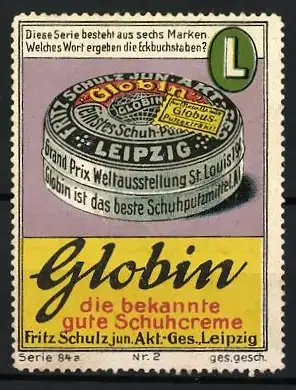 Reklamemarke Leipzig, Globin Schuhcreme, Schuhputzdose