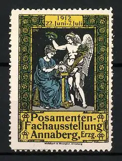 Reklamemarke Annaberg, Posamenten-Fachausstellung 1912, antike Figuren