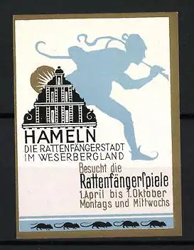 Reklamemarke Hameln, Die Rattenfängerstadt, Rattenfänger-Silhouette