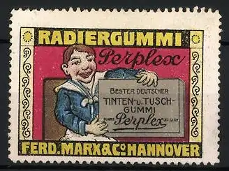 Reklamemarke Hannover, Radiergummi Perplex, Junge mit Tafel