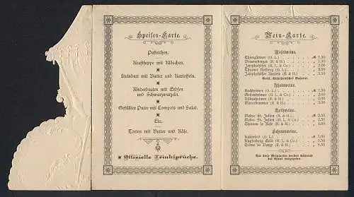 Menükarte Wesel 1895, Festfeier zu Ehren des Landrat Leopold Graf von Spee, ausgestellt für Carl Winkler