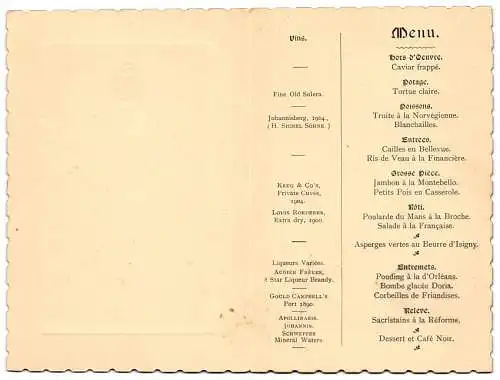 Menükarte 1912, Indian Police Dinner Club, Walnut Room Grand Hotel London, Innenseite mit Menüfolge, Wappen geprägt