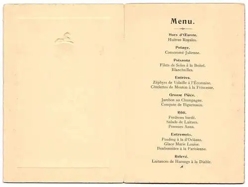 Menükarte 1912, Dinner Trinity College Dublin Lodge at Walnut Room Grand Hotel Trafalgar Square London