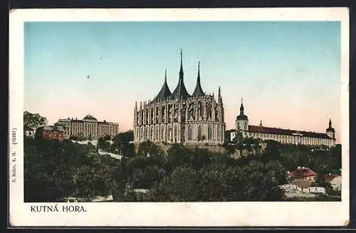 Goldfenster-AK Kutná Hora, Blick auf die Kirche