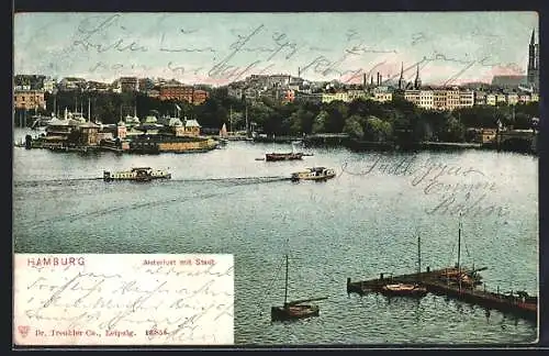 AK Hamburg-St.Georg, Blick zum Ort mit Gasthaus Alsterlust, Boote