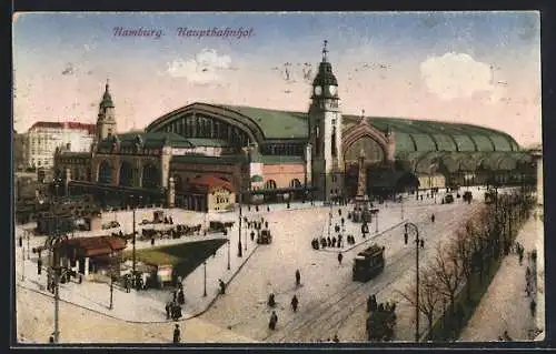 AK Hamburg-St.Georg, Strassenbahnen am Hauptbahnhof