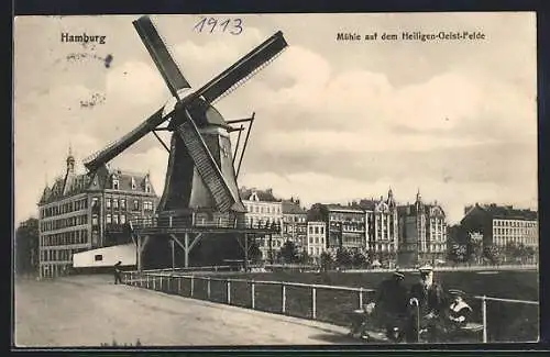 AK Hamburg, Windmühle auf dem Heiligen-Geist-Felde