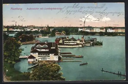 AK Hamburg-St.Georg, Aussenalster mit Lombardsbrücke und Gasthaus Alsterlust