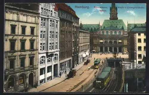 AK Hamburg, Mönkedamm, Börse, Hoch- und Untergrundbahn, Strassenbahn