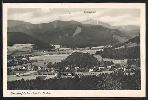 AK Pernitz /N.-Oe., Blick über den Ort mit Schneeberg