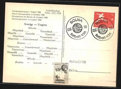 AK Stockholm, Fussball-WM 1958, Manschaftsaufstellungen des Spiels Schweden-Ungarn