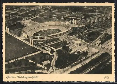 AK Berlin, Reichssportfeld, Blick auf das Olympiastadions-Gelände, Fliegeraufnahme