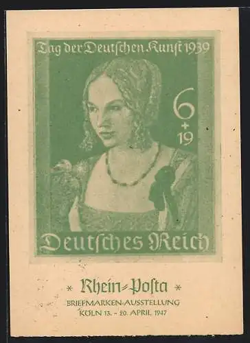 AK Köln, Rhein-Posta 1947, Briefmarke - Tag der Deutschen Kunst 1939