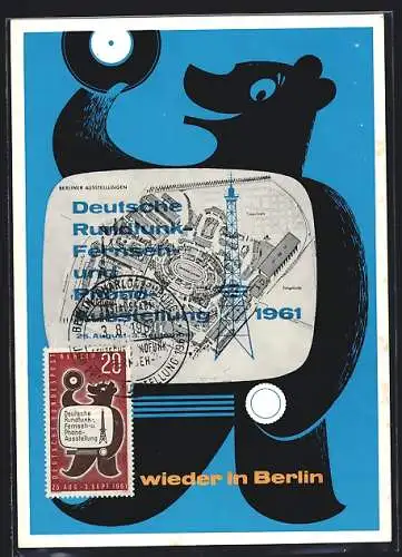 AK Berlin, Deutsche Rundfunk-, Fernseh- und Phono-Ausstellung 1961, Berliner Bär mit Schallplatte