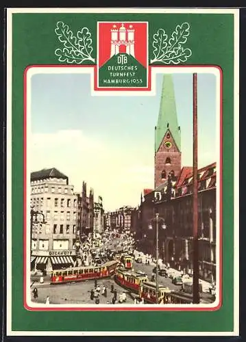 AK Hamburg, Deutsches Turnfest mit Strassenbahn, 1953