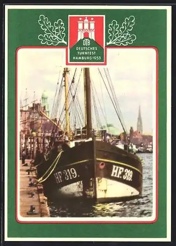 AK DTB Deutsches Turnfest Hamburg 1953, Schiff HF. 319 im Hafen