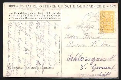 AK 75 Jahre österr. Gendarmerie 1849 - 1924, Der Retter des Eigentums